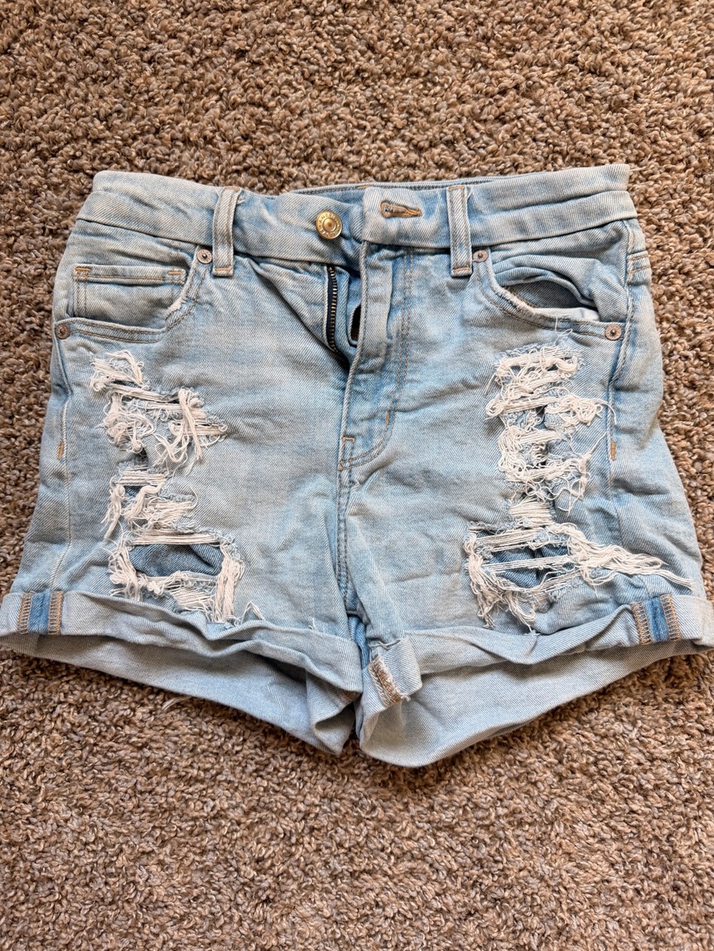 American Eagle Outfitters Light Blue Distressed Rolled-Hem Denim Shorts